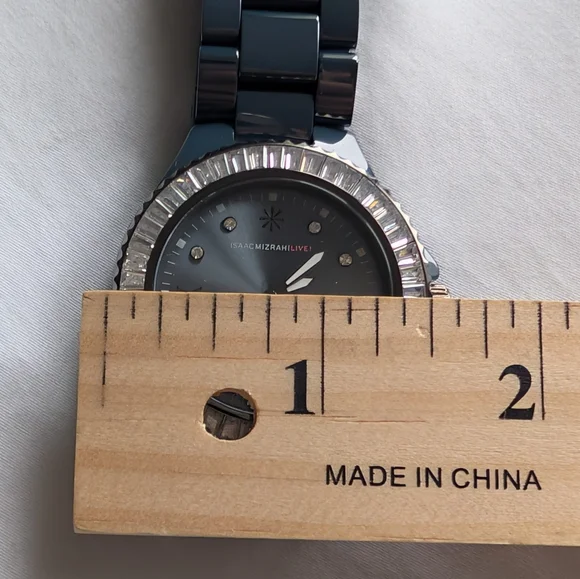 Isaac Mizrahi Live! Baguette Crystal Bezel Ceramic Link Watch - Picture 11 of 11